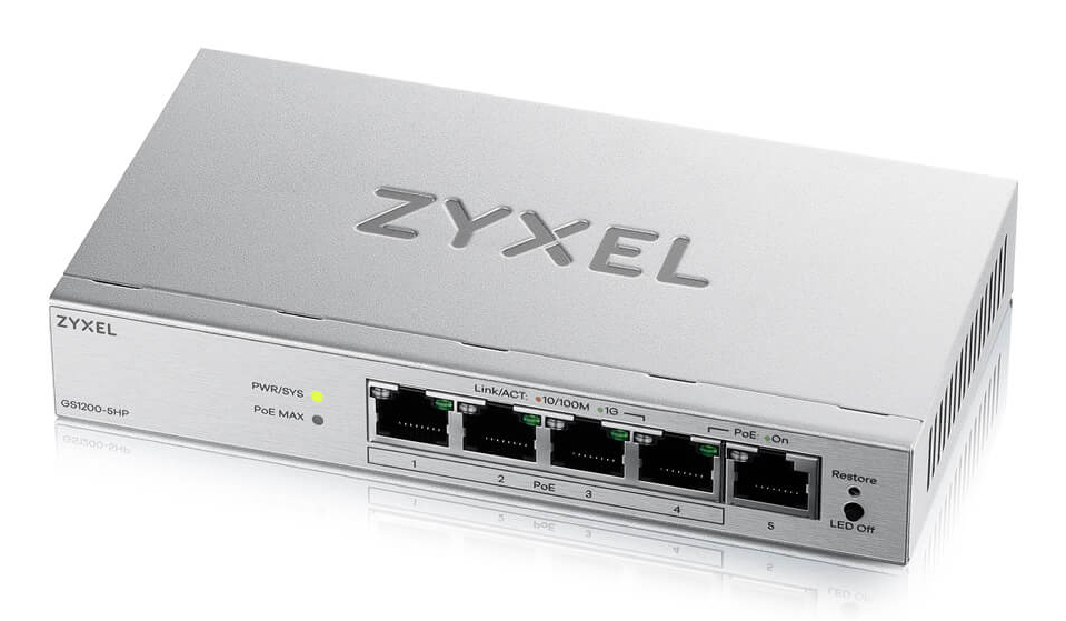 Zyxel GS1200-5HPV3 Géré L2 Gigabit Ethernet (10/100/1000) Connexion Ethernet, supportant l'alimentation via ce port (PoE) Bureau Gris