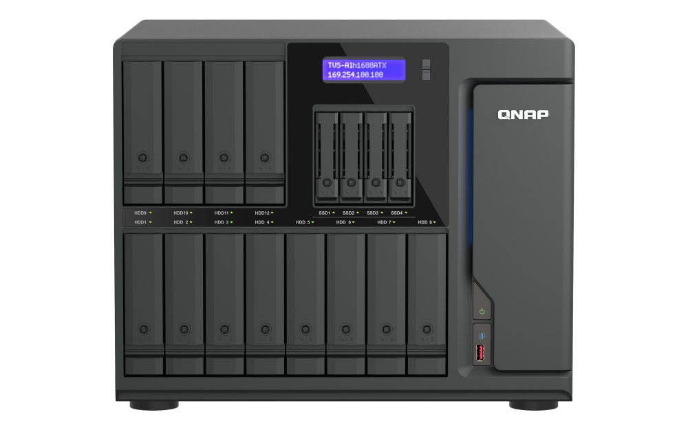 QNAP TVS-AIH1688ATX-U7-32G serveur de stockage NAS Tower 32 Go DDR5 0 To QuTS hero Noir