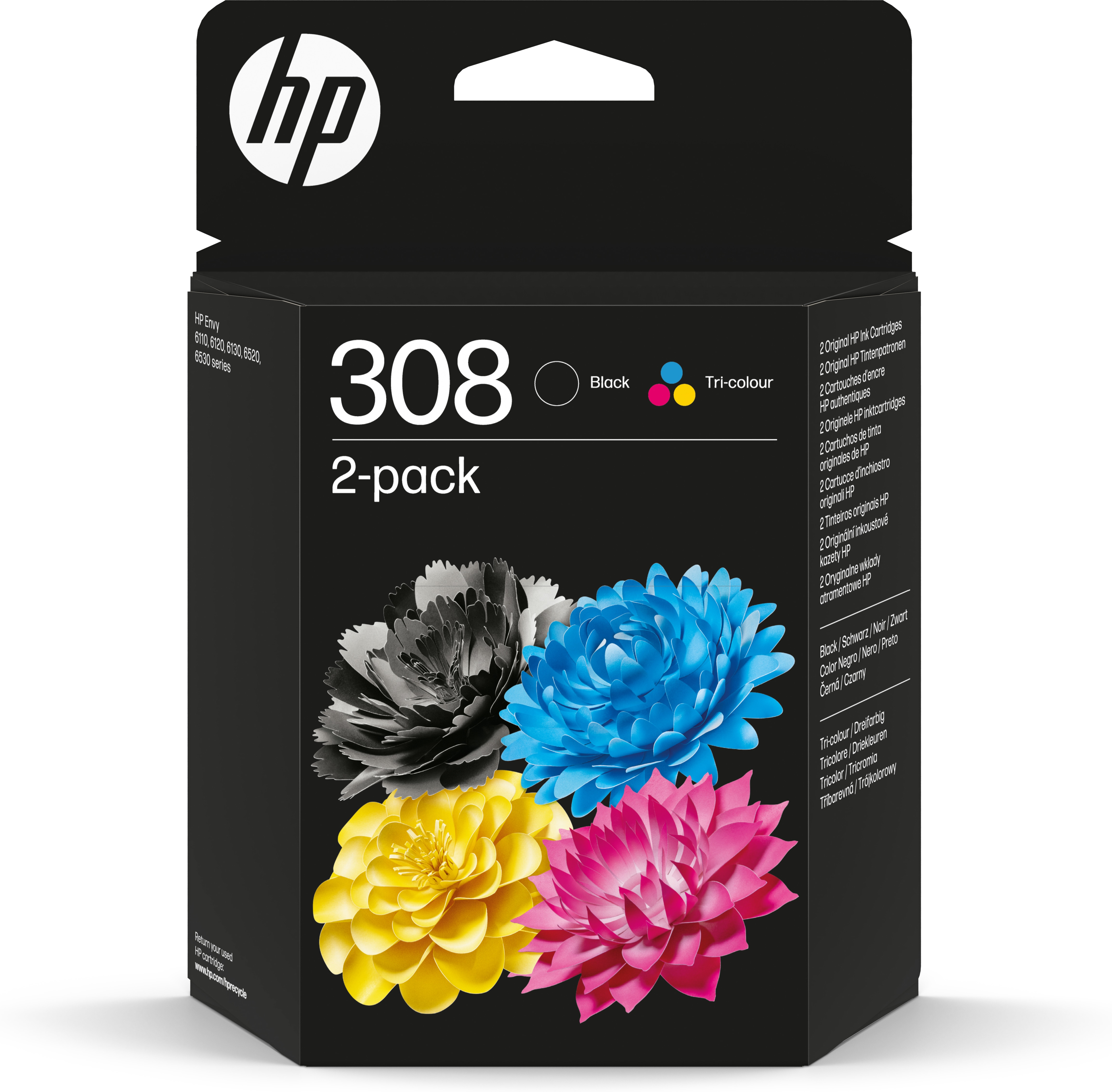 HP 308 Pack de 2 cartouches d’encre authentiques Noir/Trois couleurs HP 308 Pack de 2 cartouches d’encre authentiques Noir/Trois couleurs