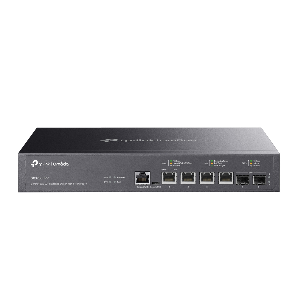 TP-Link Omada SX3206HPP commutateur réseau Géré L2+ 10G Ethernet (100/1000/10000) Connexion Ethernet, supportant l'alimentation via ce port (PoE) Noir TP-Link Omada SX3206HPP commutateur réseau Géré L2+ 10G Ethernet (100/1000/10000) Connexion Ethernet, supportant l'alimentation via ce port (PoE) Noir