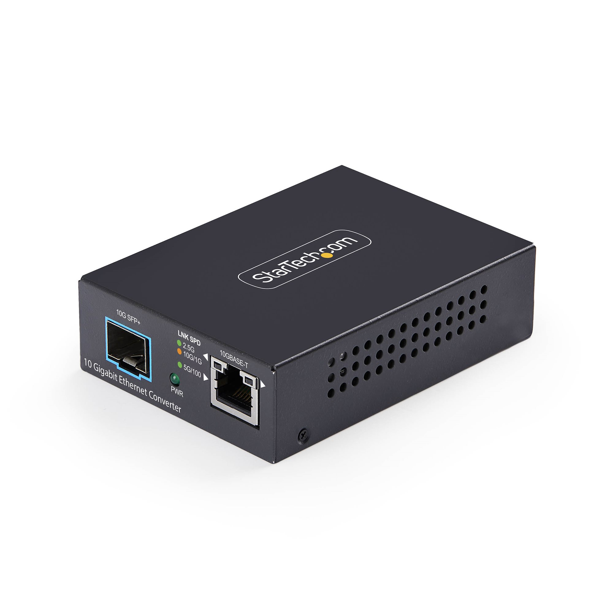 StarTech.com Convertisseur de Média Fibre Optique SFP+ Ouvert Multi-Gigabit 10 GbE, 10G/5G/2,5G/1G/100M, Cuivre vers 10GBASE-X SFP+, Monomode, Multimode, Trames Jumbo 16K, TAA