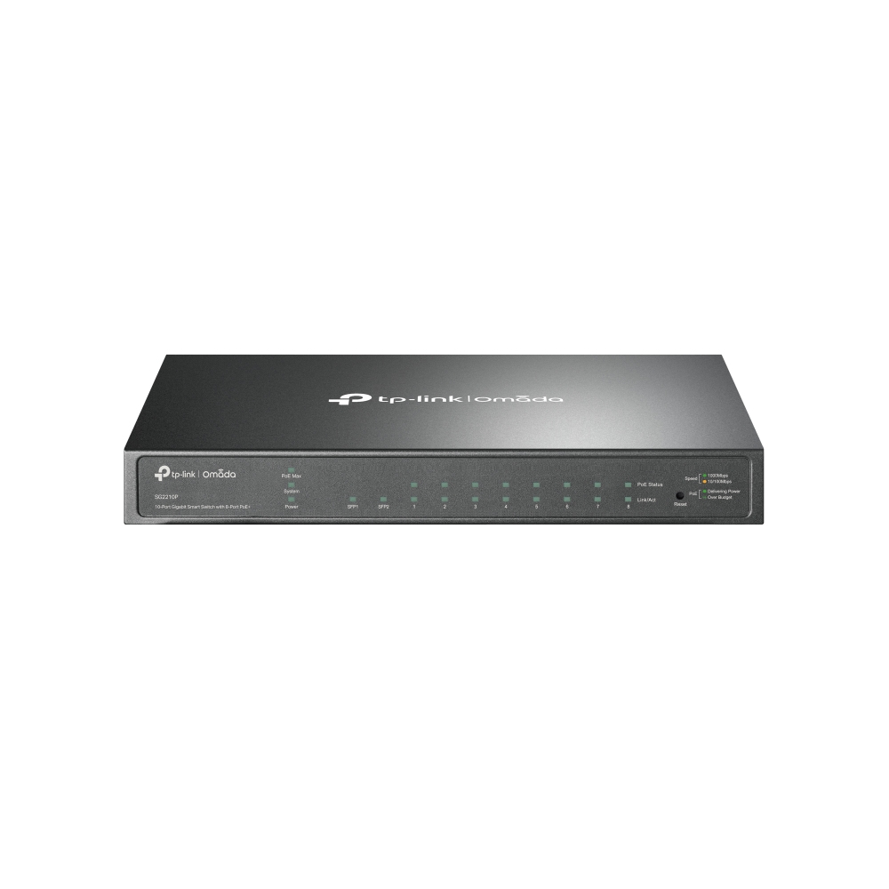 TP-Link Omada SG2210P commutateur réseau Géré L2/L2+ Gigabit Ethernet (10/100/1000) Connexion Ethernet, supportant l'alimentation via ce port (PoE) Noir TP-Link Omada SG2210P commutateur réseau Géré L2/L2+ Gigabit Ethernet (10/100/1000) Connexion Ethernet, supportant l'alimentation via ce port (PoE) Noir