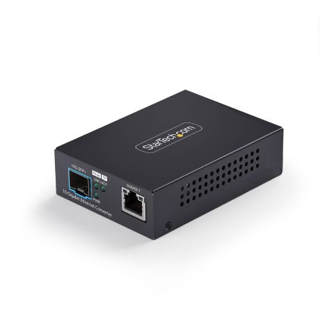 StarTech.com Convertisseur de Média Fibre Optique 10 GbE SFP+, 10 Gigabit Ethernet RJ-45 vers 10GBASE-X SFP+, Monomode, Multimode, Trames Jumbo 16K, Conforme TAA