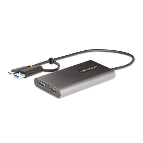 StarTech.com Adaptateur USB-C vers Double HDMI - USB-C ou A vers 2x HDMI - 4K 60Hz - 100W Power Delivery Pass-Through - Adaptateur Vidéo avec Câble Intégré de 30cm - Convertisseur USB-C vers HDMI pour PC Portable
