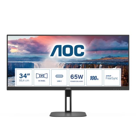 AOC V5 U34V5C/BK écran plat de PC 86,4 cm (34") 3440 x 1440 pixels UltraWide Quad HD LCD Noir