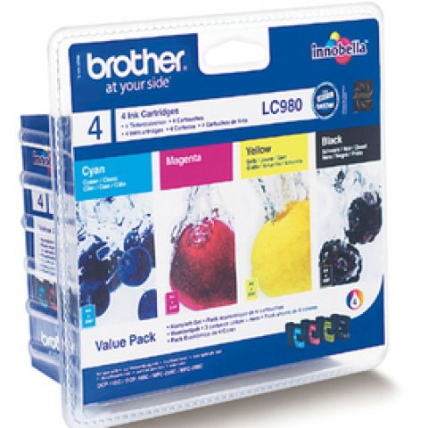 Brother LC980 Pack cartouche d'encre 4 pièce(s) Original Rendement standard Noir, Cyan, Magenta, Jaune