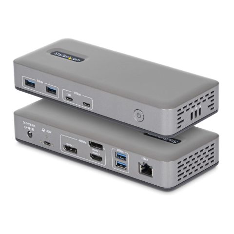 StarTech.com Station d'Accueil USB-C pour Trois Écrans, DisplayPort / HDMI, 4K 60Hz, Recharge d'Ordinateur Portable 100W, 1 GbE, Sans Pilote, Station d'Accueil Multi-Écrans pour Windows
