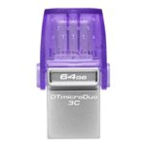 Kingston Technology DataTraveler microDuo 3C lecteur USB flash 64 Go USB Type-A / USB Type-C 3.2 Gen 1 (3.1 Gen 1) Violet, Acier inoxydable