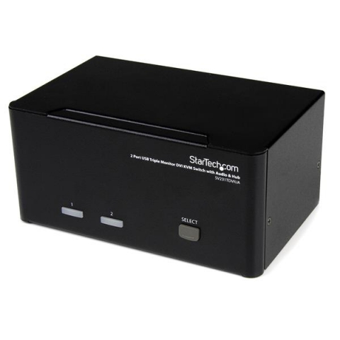 StarTech.com Switch commutateur KVM triple affichage DVI à 2 ports avec audio et hub USB 2.0
