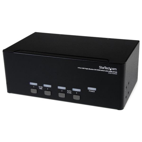 StarTech.com Switch Commutateur KVM USB 4 ports Sortie Vidéo DVI et Audio HUB USB 2.0  3 Ecrans Clavier Souris