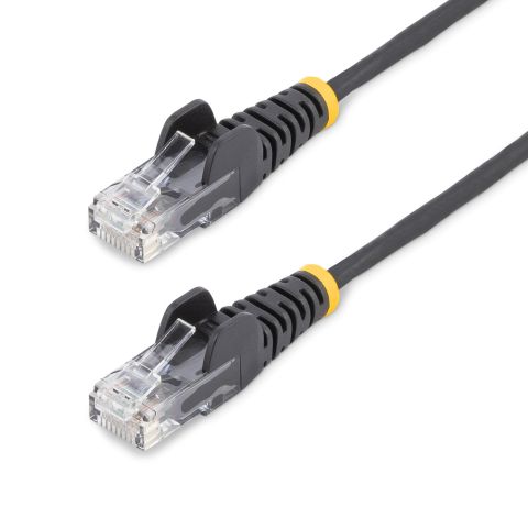 StarTech.com Câble Ethernet CAT6 Noir Fin de 7m, Sans Accroc, 100W PoE, UTP, LSZH, Fil de Cuivre Pur 28AWG, Cordon Patch Réseau RJ45 avec Serre-Câble, Contrôlé Fluke