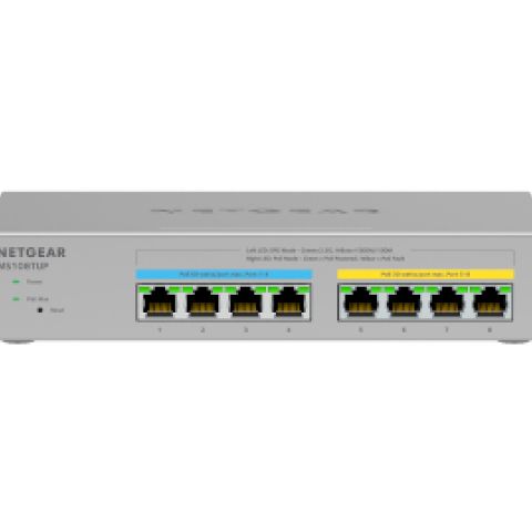 NETGEAR MS108TUP Non-géré L2 2.5G Ethernet (100/1000/2500) Connexion Ethernet, supportant l'alimentation via ce port (PoE) Gris