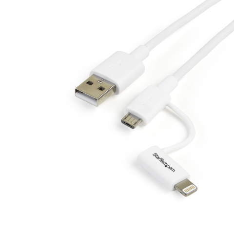 StarTech.com Câble Lightning 8 broches ou Micro USB vers USB de 1 m - Cordon de charge / synchronisation - Blanc