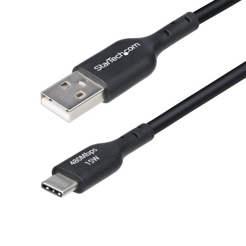 StarTech.com Câble de Charge USB-A vers USB-C de 2m, Charge et Synchronisation, 3A, USB 2.0, Gaine TPE - Cordon de Charge USB Noir