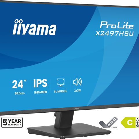iiyama ProLite X2497HSU-B1 écran plat de PC 60,5 cm (23.8") 1920 x 1080 pixels Full HD Noir