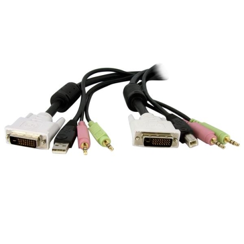 StarTech.com Câble de commutateur KVM DVI-D Dual Link USB 4 en 1 de 1,8 m avec audio et microphone