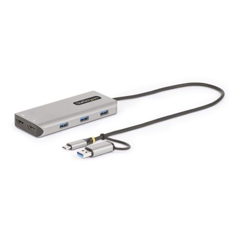 StarTech.com Adaptateur Multiport USB-C avec Dongle USB-C vers USB-A, Double HDMI (4K30Hz/1080p60Hz), 3x USB-A 5Gbps, Mini Station d'Accueil de Voyage, Dock/Station d'Accueil pour PC Portable, Câble de 40 cm