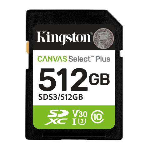 Kingston Technology 512 Go SDXC Canvas Select Plus Gen3 150 Mo/s C10 UHS-I U3 V30