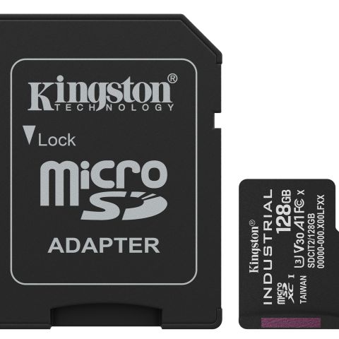 Kingston Technology Carte 128GB microSDXC Industrielle C10 A1 pSLC + adaptateur SD