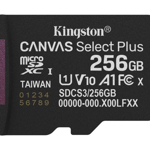 Kingston Technology 256GB micSDXC Canvas Select Plus Gen3 150R A1 (Adaptateur SD non inclus)
