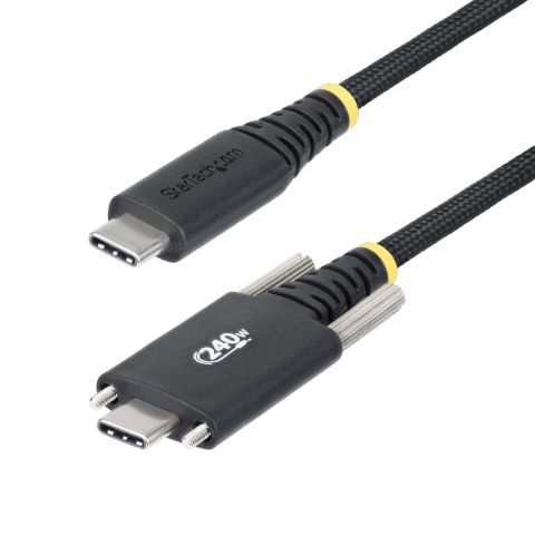 StarTech.com Câble de Charge USB-C de 2m, Verrouillage par Vis Latérale, 240 W (5A) PD EPR, Gaine en Silicone avec Nylon Tressé, Câble de Charge USB 2.0, Certifié USB-IF, Cordon de Charge USB-C Robuste