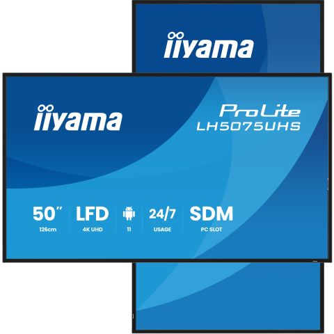 iiyama LH5075UHS-B2AG Écran d'affichage dynamique Écran plat de signalisation numérique 125,7 cm (49.5") LCD Wifi 500 cd/m² 4K Ultra HD Noir Intégré dans le processeur Android 11 24/7