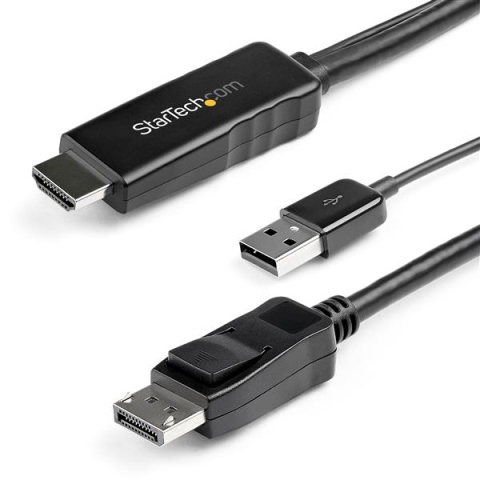 StarTech.com Câble Adaptateur HDMI vers DisplayPort de 2m - 4K 30Hz - M/M - Câble Convertisseur Actif HDMI 1.4 vers DP 1.2 avec Audio - Alimenté par USB - Mac & Windows - Laptop HDMI vers Écran DP