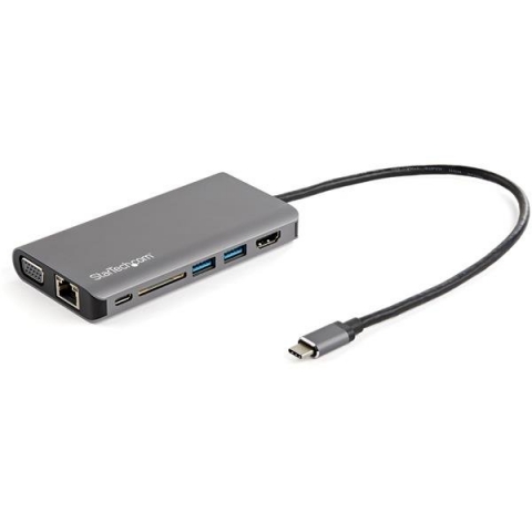 StarTech.com USB C Multiport Adapter, USB-C Mini Travel Dock w/ 4K HDMI or 1080p VGA, 100W PD Pass-Through, 3x USB, SD, GbE, Audio
