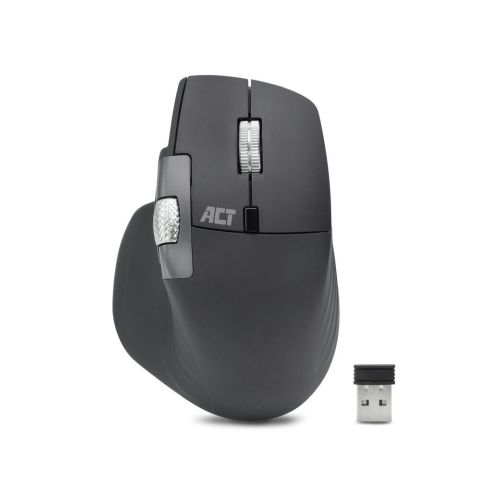 ACT Souris sans fil multi-connexion Bluetooth et récepteur USB, rechargeable, 4800 DPI avec clic silencieux, molette de défilement rapide et molette de défilement au pouce, écologique