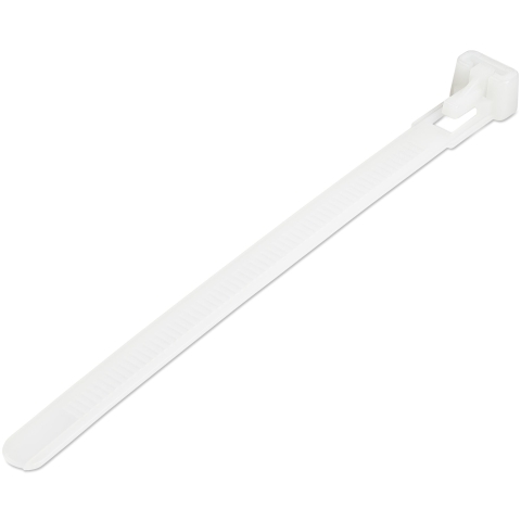 Colliers de Serrage Réutilisables 12 cm Blancs - Largeur 7 mm - Diam. faisceau 30 mm - Résistance traction 22 kg - Colson nylon détachable - Intérieur/extérieur - Homologués 94V-2/UL - 100 pcs