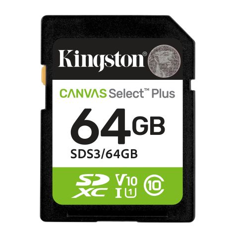 Kingston Technology 64 Go SDXC Canvas Select Plus Gen3 100 Mo/s C10 UHS-I U1 V10