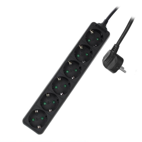 Power Strip Black 6 plugs 3.0m Germ