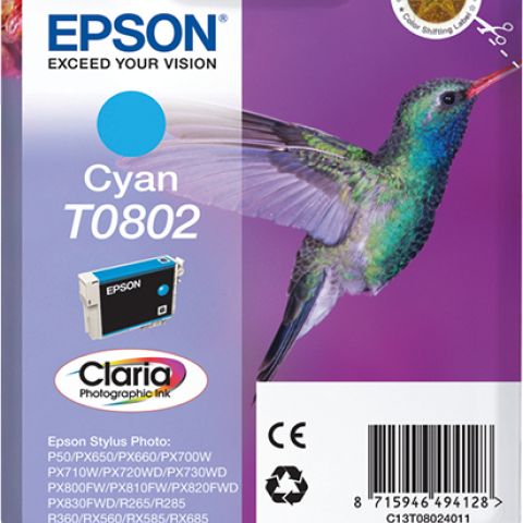 Ink Cartridge T0802 Cyan Blister W/ RF+A