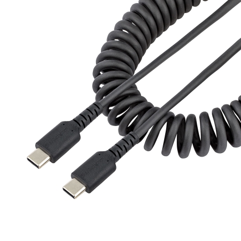 StarTech.com Câble de Charge USB-C de 1m - Adaptateur USB-C vers USB-C Enroulé à Usage Intesif - Câble Thunderbolt 3 en Fibre Aramide Robuste - Cordon USB-C vers USB-C M/M - Chargeur USB-C Noir
