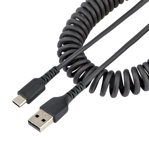 StarTech.com Câble USB vers USB-C de 50cm - Cordon USB USB-C Enroulé à Usage Intensif - Câble USB-A vers USB-C en Fibre Aramide Robuste - Chargeur USB-C M/M - Adaptateur Thunderbolt 3 Noir
