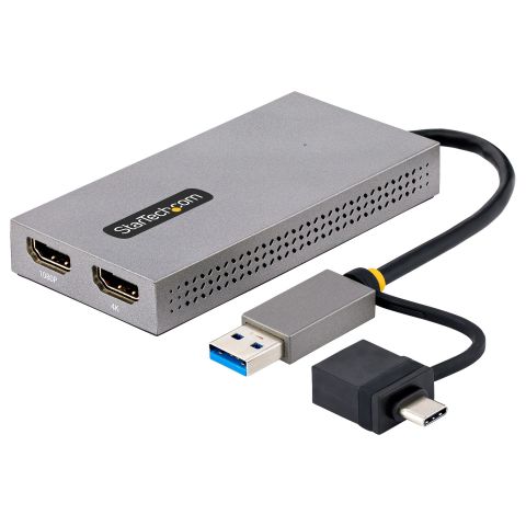 StarTech.com Adaptateur USB vers Double HDMI - USB A/C vers 2 Écrans HDMI (1x 4K30Hz, 1x 1080p) - Dongle Intégré USB-A vers C, Câble de 11cm - Adaptateur USB 3.0 vers HDMI - Convertisseur USB HDMI, Windows/MacOS