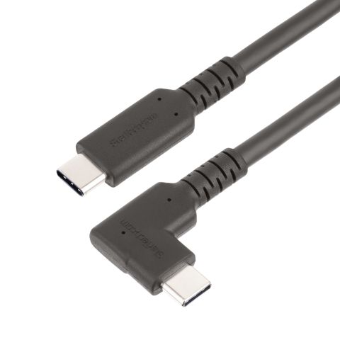 StarTech.com Câble USB-C Robuste à Angle Droit de 1m, USB 3.2 Gen 2 (10 Gbps), Cordon de Transfert de Données USB-C à C Complet - Mode Alt DP 4K 60Hz, 100W Power Delivery - Câble USB Type-C à 90 Degrés/Coudé