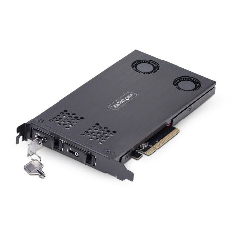 StarTech.com Double Baie M.2 NVMe SSD vers PCIe x8 avec Plateau Amovible, Bifurcation PCIe requise, Installation sans Outils, PCIe Backplane avec Deux Baies de Disques Hot-Swap