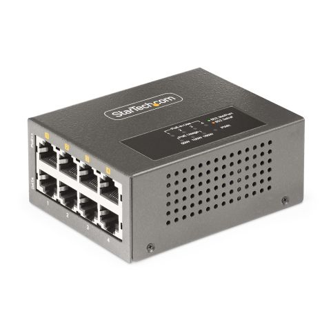 StarTech.com Injecteur PoE++ Multi-Gigabit à 4 Ports, Ethernet 5/2.5/1G (NBASE-T), PoE/PoE+/PoE++ (802.3af/802.3at/802.3bt), Puissance Absorbée 160Watts, Montage Mural/Rail DIN, Non Géré