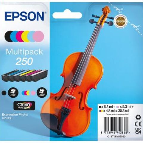Epson 250 Violin Claria Photo HD cartouche d'encre 6 pièce(s) Original Noir, Cyan, Cyan clair, Magenta clair, Magenta, Blanc