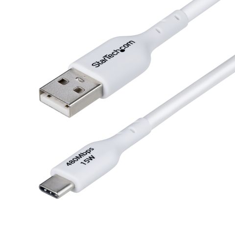 StarTech.com Câble de Charge USB-A vers USB-C de 3m, Charge et Synchronisation, 3A, USB 2.0, Gaine TPE - Cordon de Charge USB Blanc