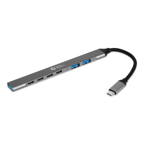 BakkerElkhuizen USB-C Hub 7-in-1 (3A+4C), 7 connexions, un design élégant, un câble flexible et qui reste froid pendant l'utilisation.