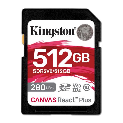 Kingston Technology 512GB Canvas React Plus SDXC UHS-II 280R/150W U3 V60 for Full HD/4K