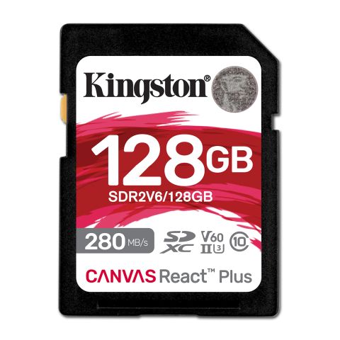 Kingston Technology 128GB Canvas React Plus SDXC UHS-II 280R/100W U3 V60 for Full HD/4K