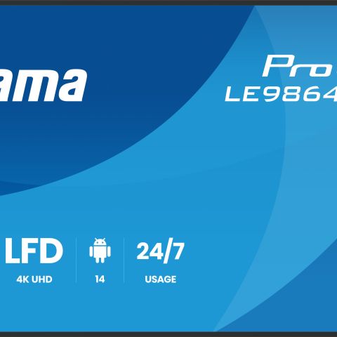 iiyama LE9864UHS-B1AG Écran d'affichage dynamique Écran plat de signalisation numérique 2,49 m (98") Wifi 500 cd/m² 4K Ultra HD Noir Intégré dans le processeur Android 24/7