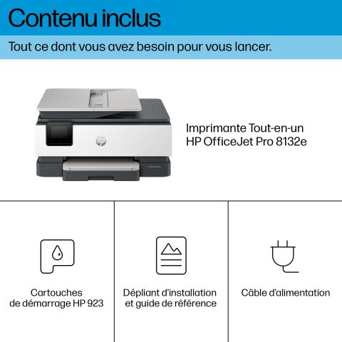 HP OfficeJet Pro Imprimante Tout-en-un HP 8132e, Couleur, Imprimante pour Domicile, Impression, copie, scan, fax, Éligibilité HP Instant Ink. Chargeur automatique de documents. Écran tactile. Mode silencieux. Impression via VPN avec HP+