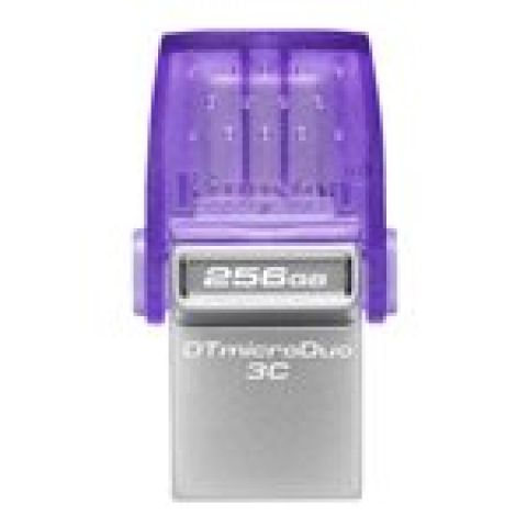 Kingston Technology DataTraveler microDuo 3C lecteur USB flash 256 Go USB Type-A / USB Type-C 3.2 Gen 1 (3.1 Gen 1) Acier inoxydable, Violet